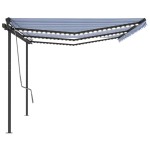 vidaXL Copertină automată cu senzor vânt&LED, albastru și alb, 6x3,5 m