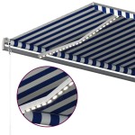 vidaXL Copertină automată cu senzor vânt&LED, albastru și alb, 6x3,5 m
