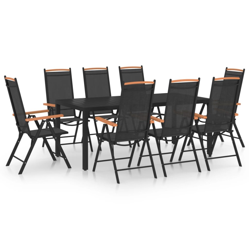 vidaXL Set mobilier de grădină, 9 piese, negru, aluminiu