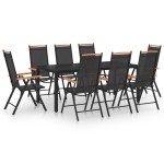 vidaXL Set mobilier de grădină, 9 piese, negru, aluminiu