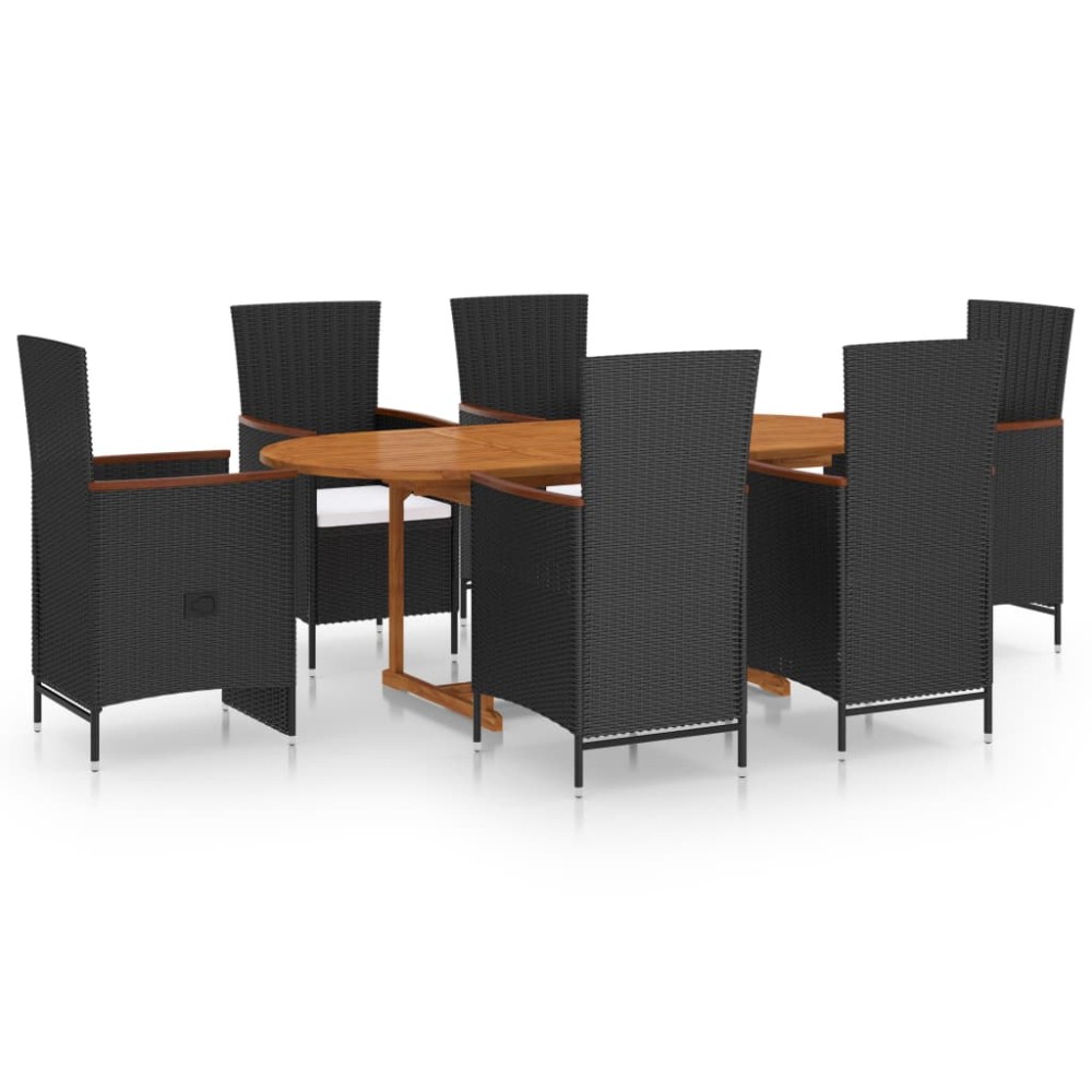 vidaXL Set mobilier de grădină, 7 piese, negru, poliratan
