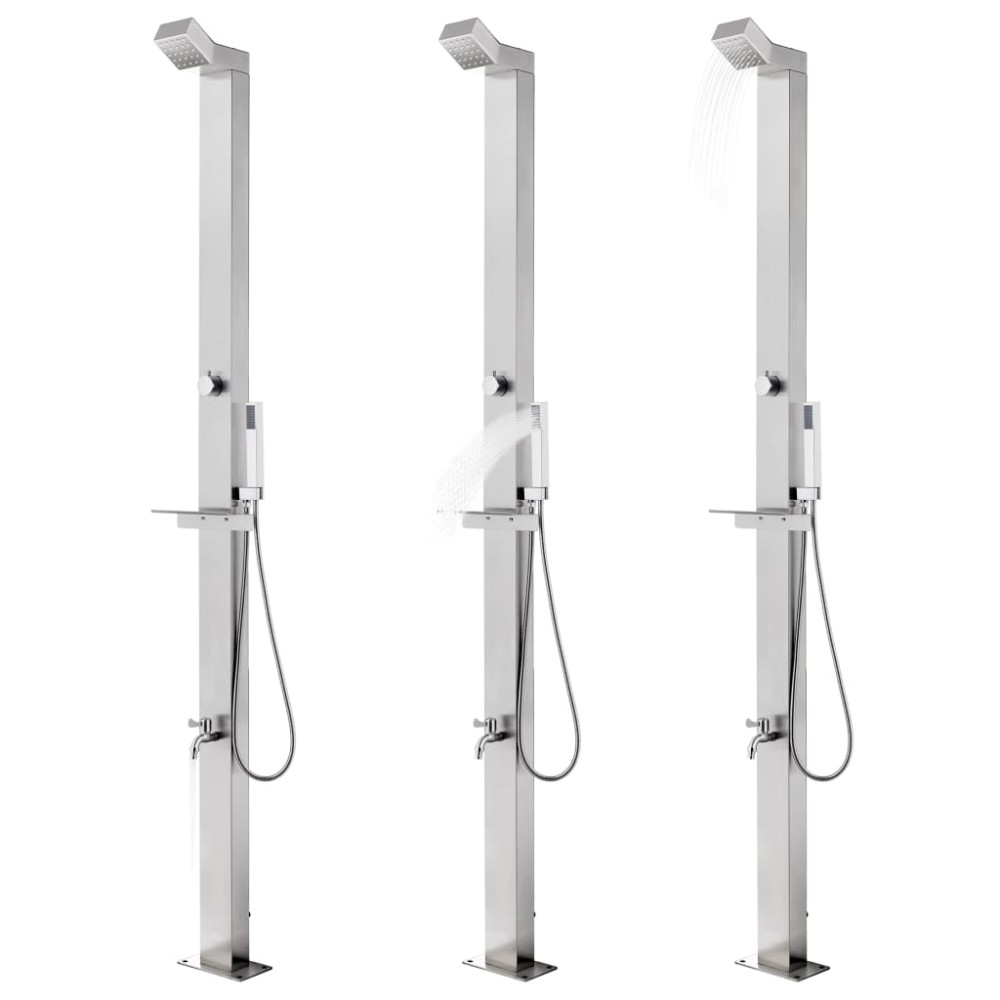 vidaXL Duș de grădină cu bază gri, 225 cm, oțel inoxidabil
