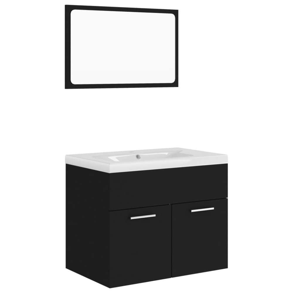 vidaXL Set mobilier de baie, negru, lemn prelucrat