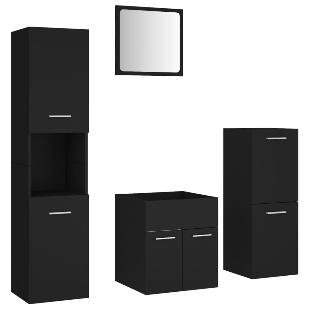 vidaXL Set mobilier de baie, negru, lemn prelucrat