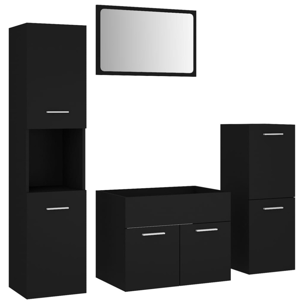 vidaXL Set de mobilier de baie, negru, lemn prelucrat