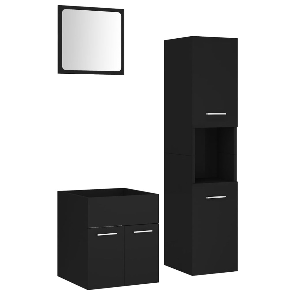 vidaXL Set mobilier de baie, negru, lemn prelucrat