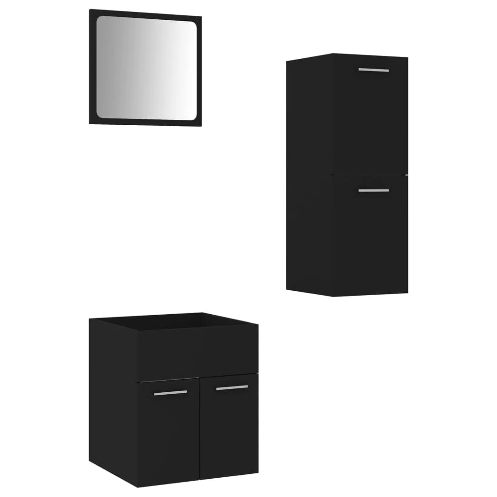 vidaXL Set mobilier de baie, negru, lemn prelucrat