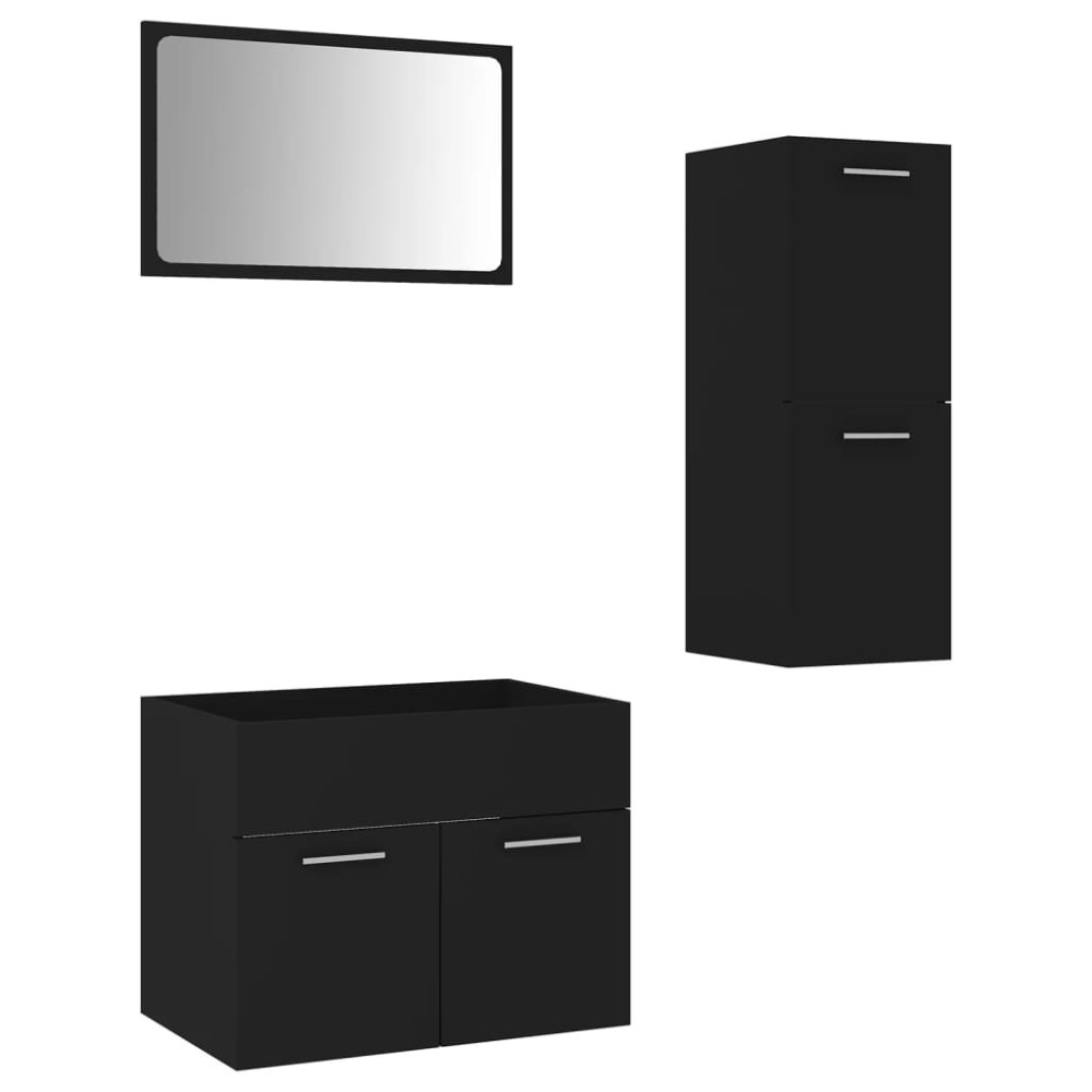 vidaXL Set de mobilier de baie, negru, lemn prelucrat