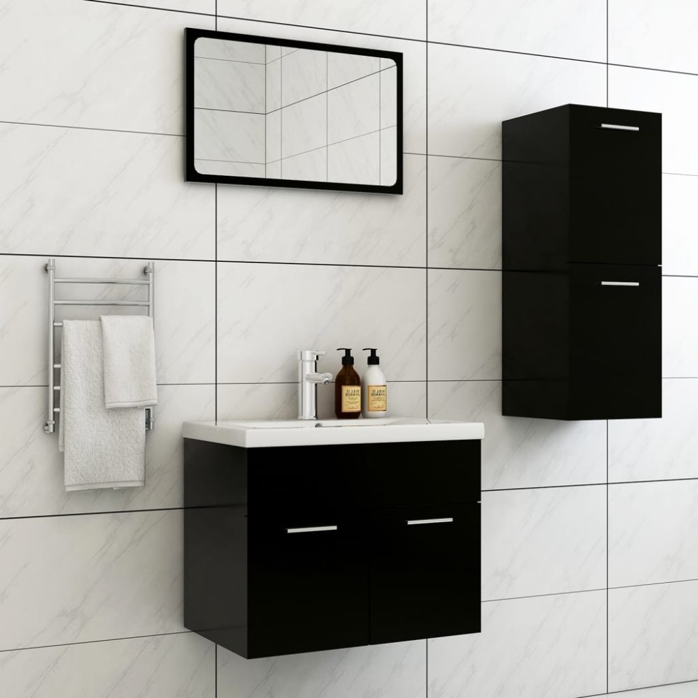 vidaXL Set de mobilier de baie, negru, lemn prelucrat