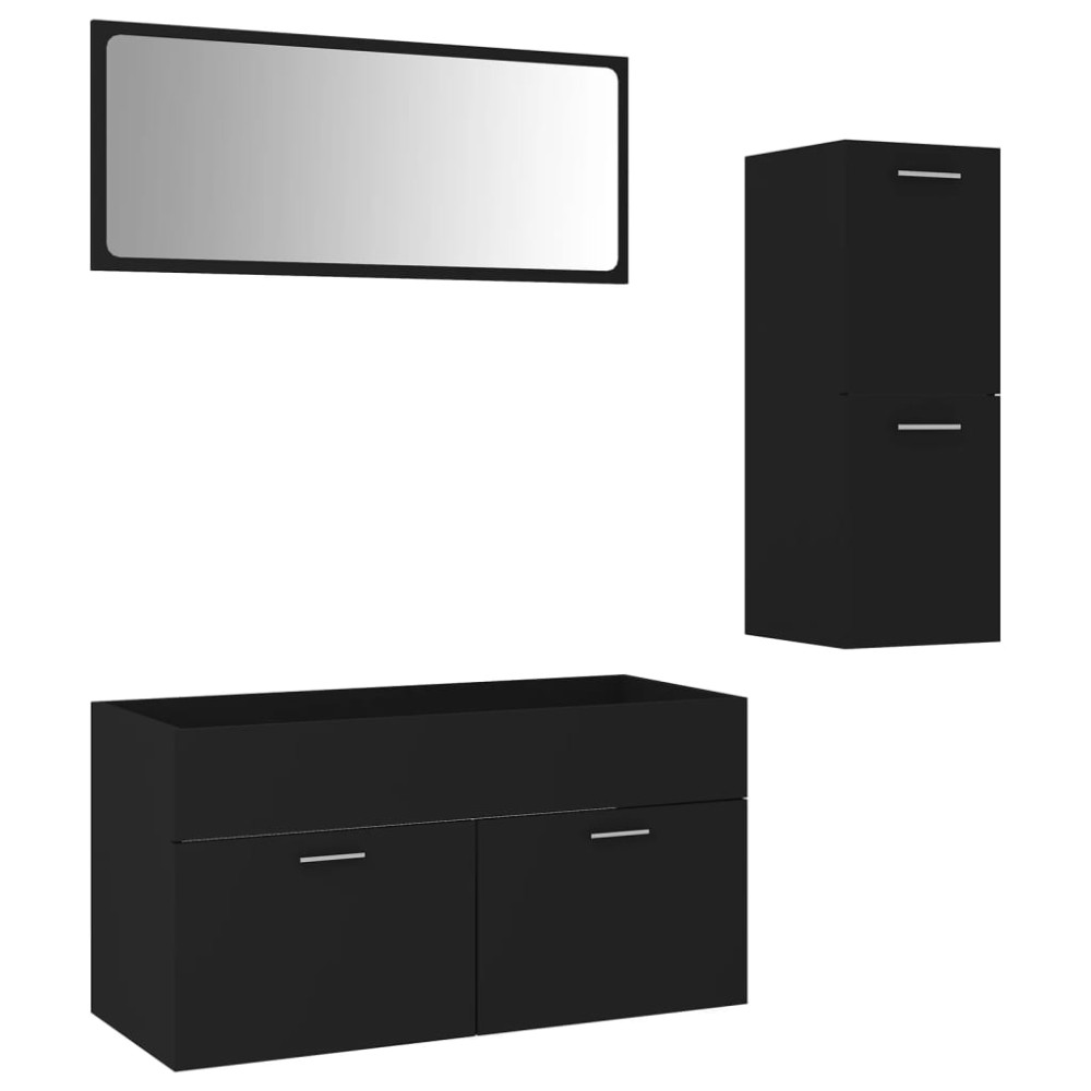 vidaXL Set mobilier de baie, negru, lemn prelucrat
