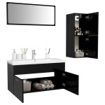 vidaXL Set mobilier de baie, negru, lemn prelucrat