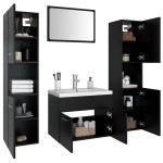 vidaXL Set mobilier de baie, negru, lemn prelucrat