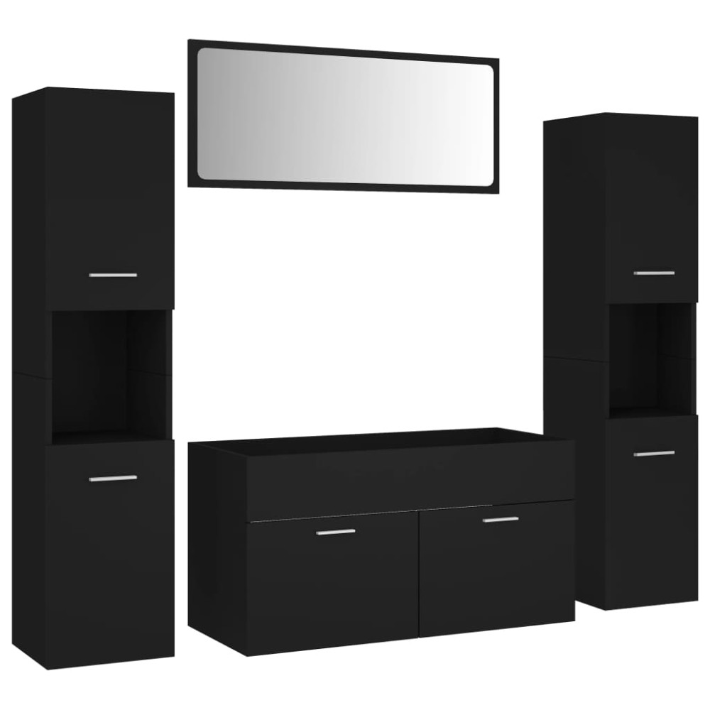 vidaXL Set mobilier de baie, negru, lemn prelucrat