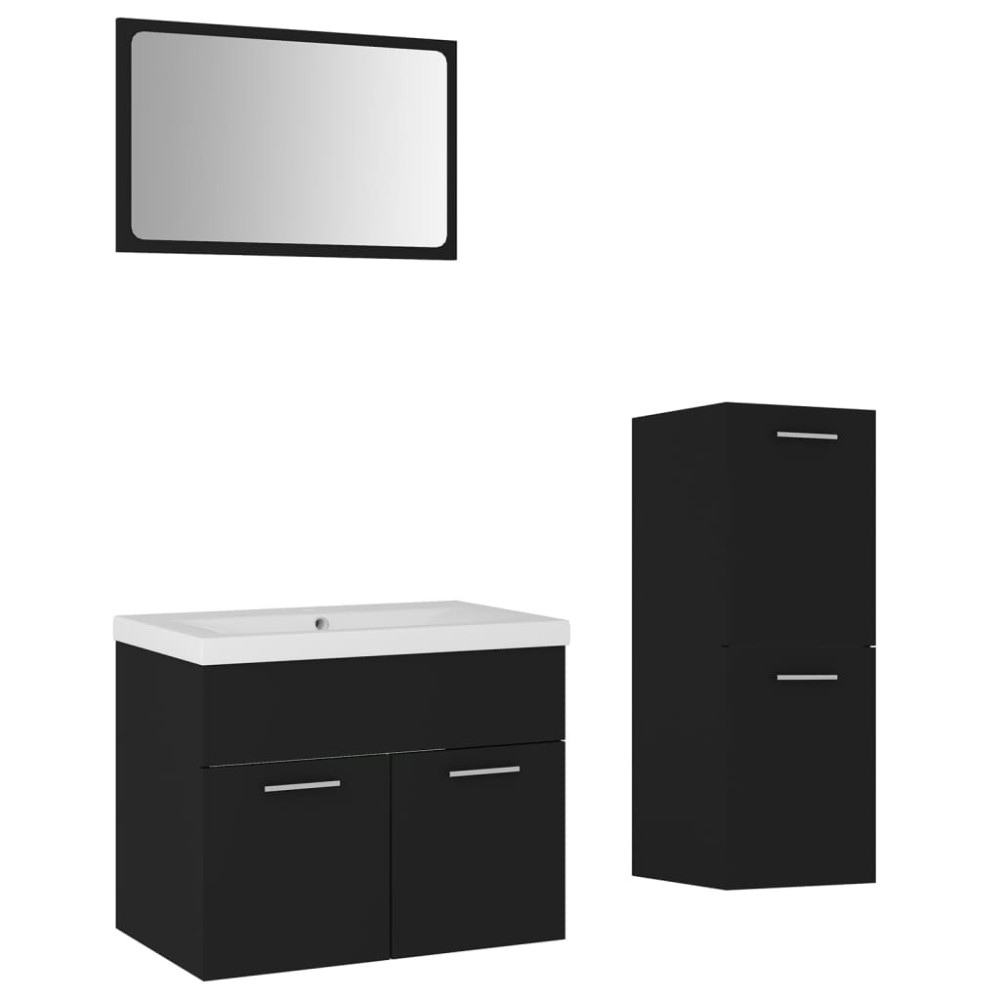 vidaXL Set mobilier de baie, negru, lemn prelucrat