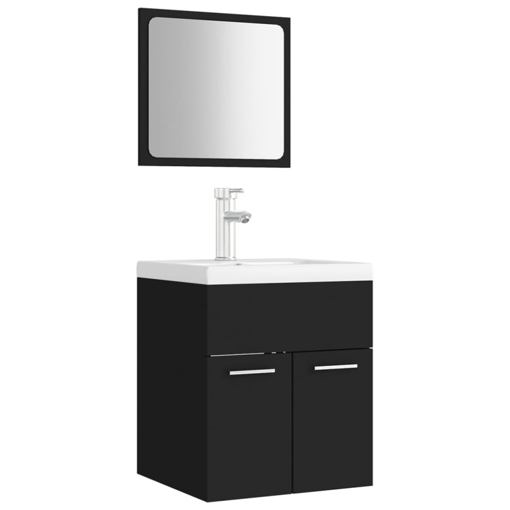 vidaXL Set mobilier de baie, negru, lemn prelucrat