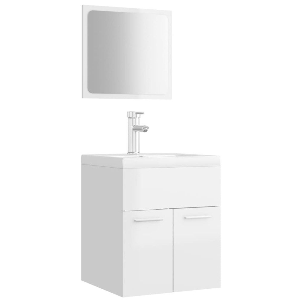 vidaXL Set mobilier de baie, alb extralucios, lemn prelucrat