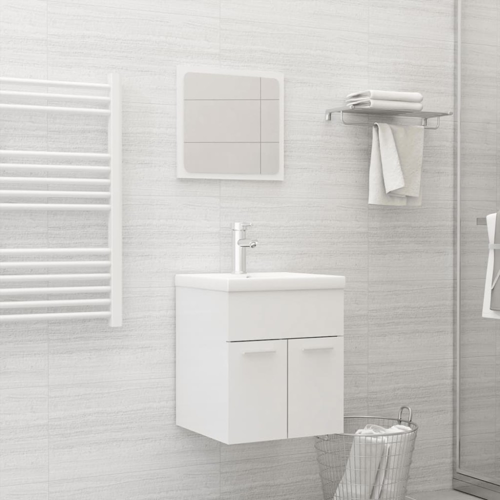 vidaXL Set mobilier de baie, alb extralucios, lemn prelucrat