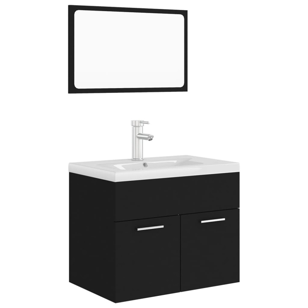 vidaXL Set mobilier de baie, negru, lemn prelucrat