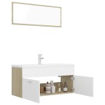 vidaXL Set mobilier de baie, alb și stejar sonoma, lemn prelucrat