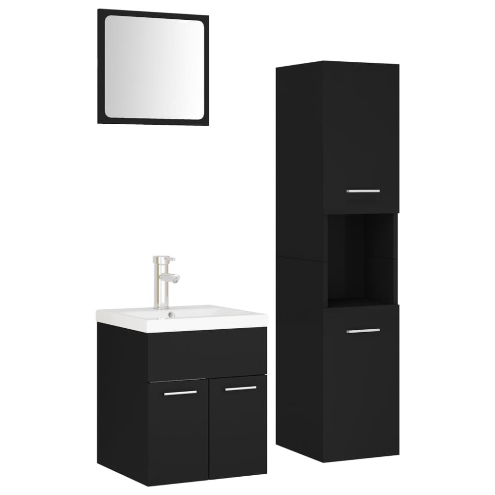 vidaXL Set mobilier de baie, negru, lemn prelucrat