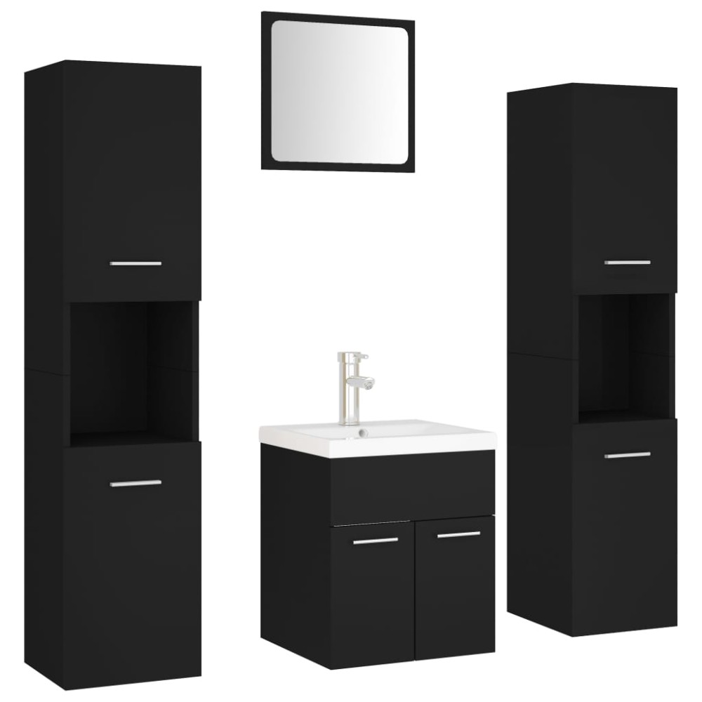 vidaXL Set mobilier de baie, negru, lemn prelucrat