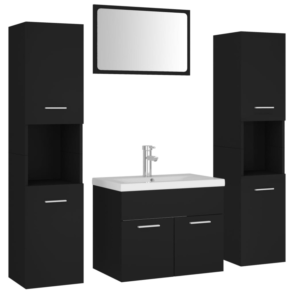 vidaXL Set mobilier de baie, negru, lemn prelucrat