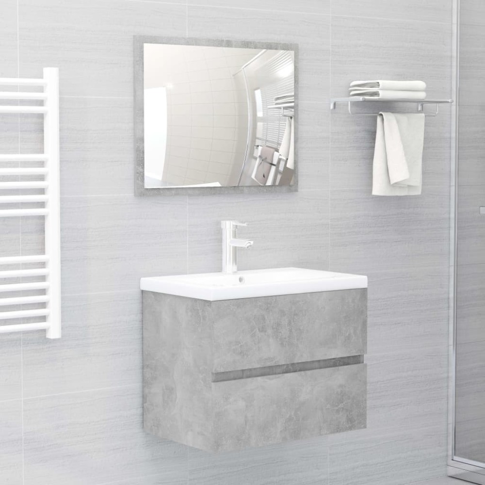 vidaXL Set mobilier de baie, gri beton, lemn prelucrat