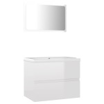 vidaXL Set mobilier de baie, alb extralucios, lemn prelucrat