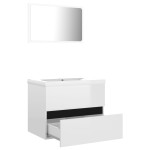 vidaXL Set mobilier de baie, alb extralucios, lemn prelucrat