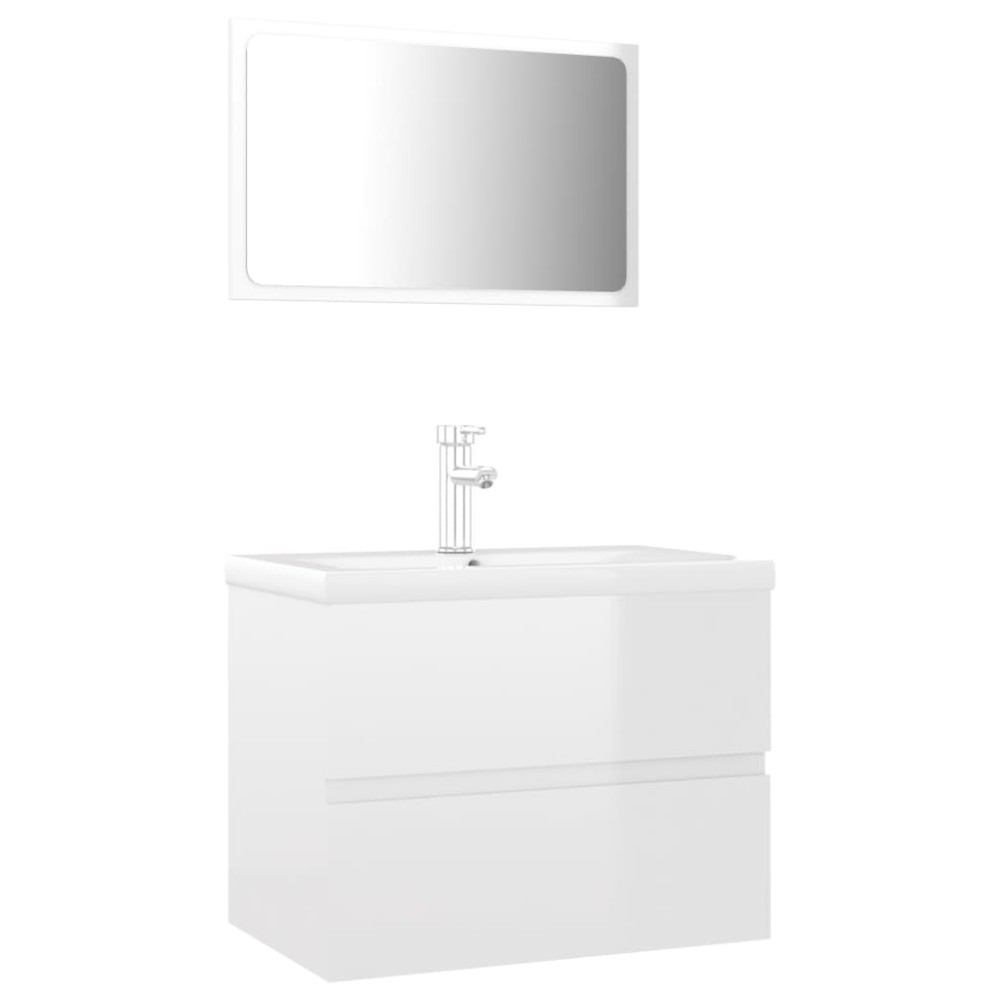 vidaXL Set mobilier de baie, alb extralucios, lemn prelucrat