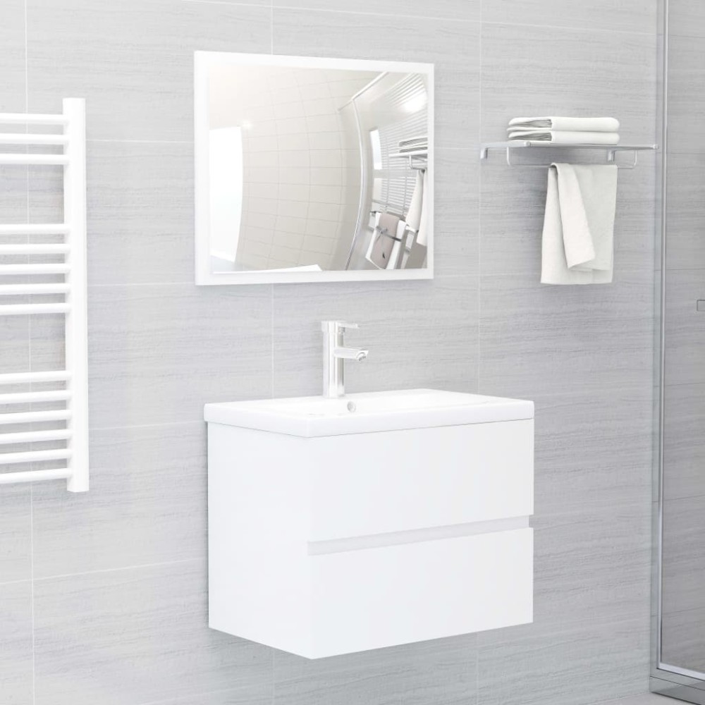 vidaXL Set mobilier de baie, alb extralucios, lemn prelucrat