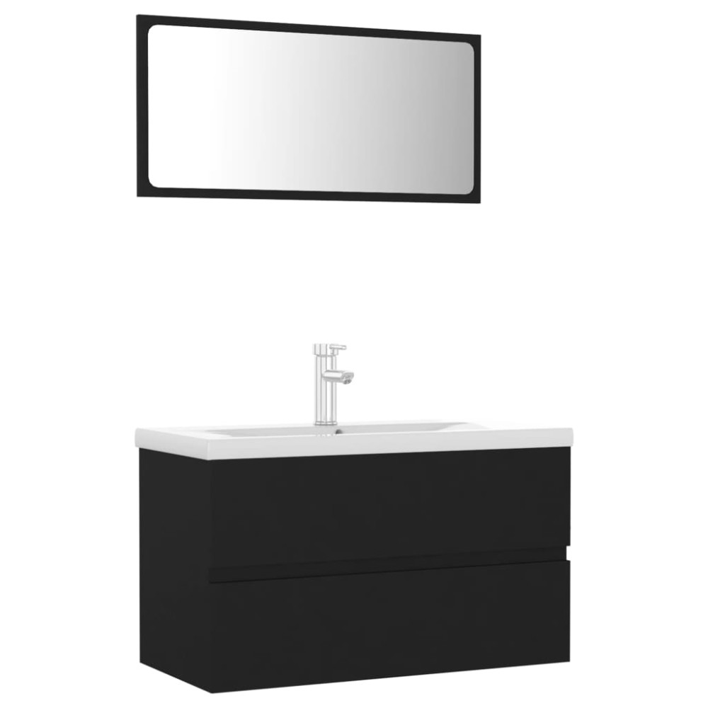 vidaXL Set mobilier de baie, negru, lemn prelucrat