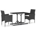 vidaXL Set mobilier de grădină, 3 piese, negru