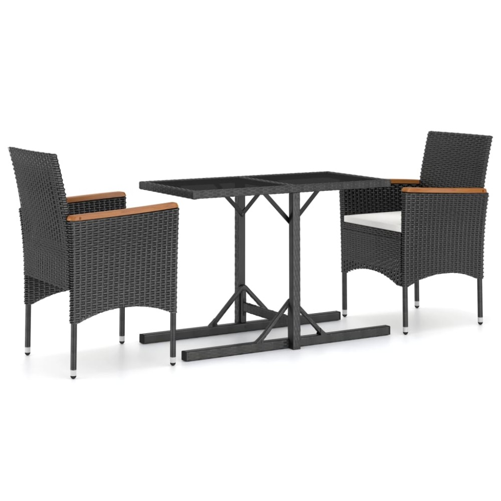 vidaXL Set mobilier de grădină, 3 piese, negru