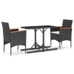 vidaXL Set mobilier de grădină, 3 piese, negru vidaXL Set mobilier de grădină, 3 piese, negru
