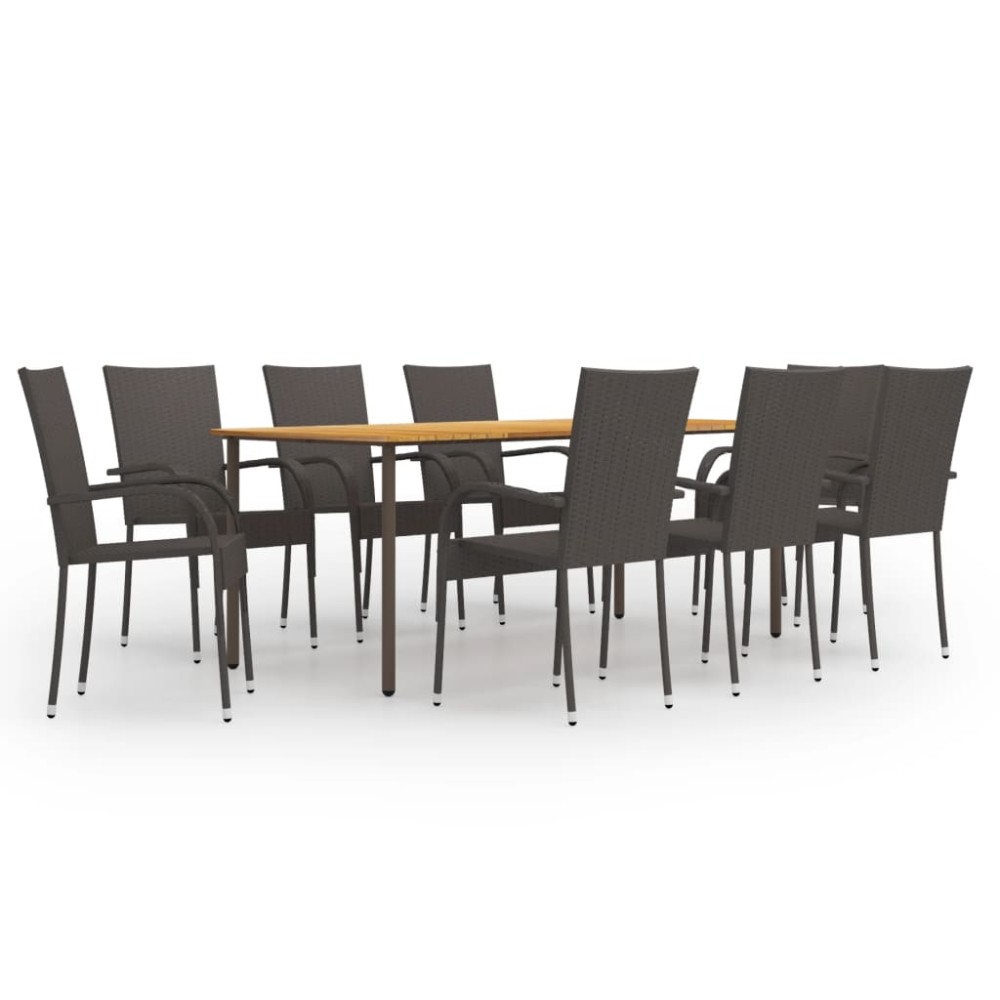 vidaXL Set mobilier de grădină, 9 piese, maro, poliratan