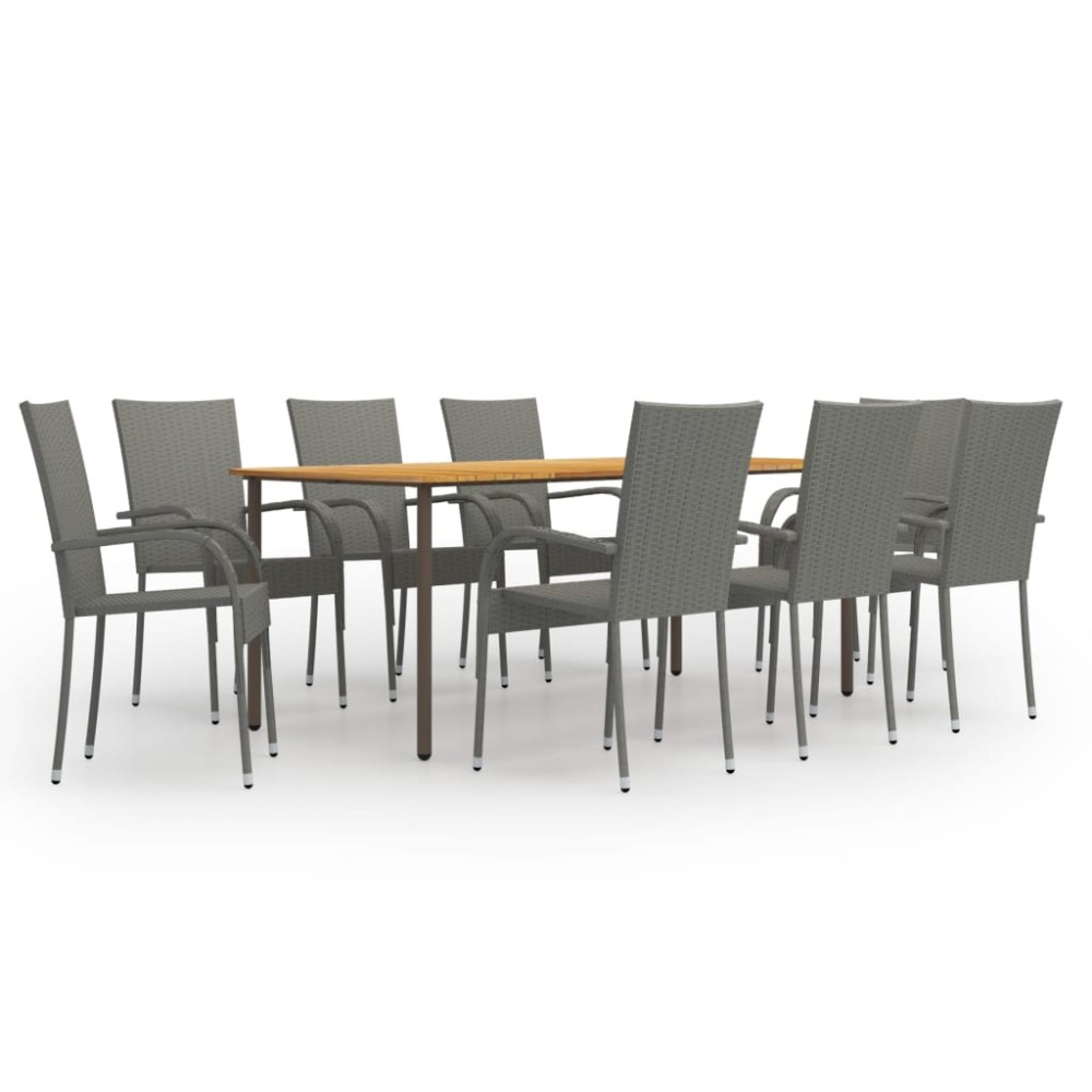 vidaXL Set mobilier de grădină, 9 piese, gri, poliratan