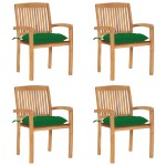 vidaXL Scaune grădină stivuibile cu perne, 4 buc, lemn masiv tec
