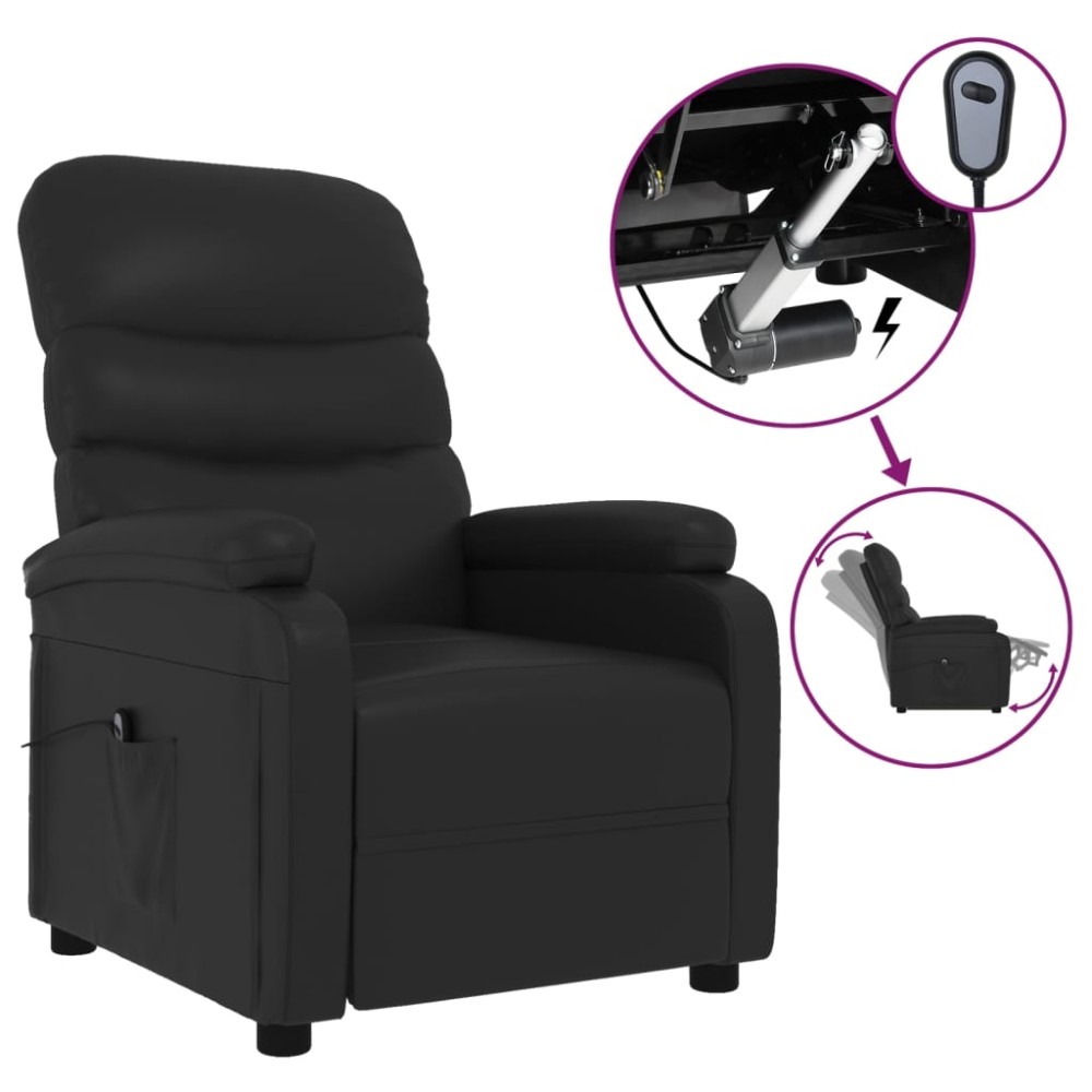 vidaXL Fotoliu rabatabil electric, negru, piele ecologică
