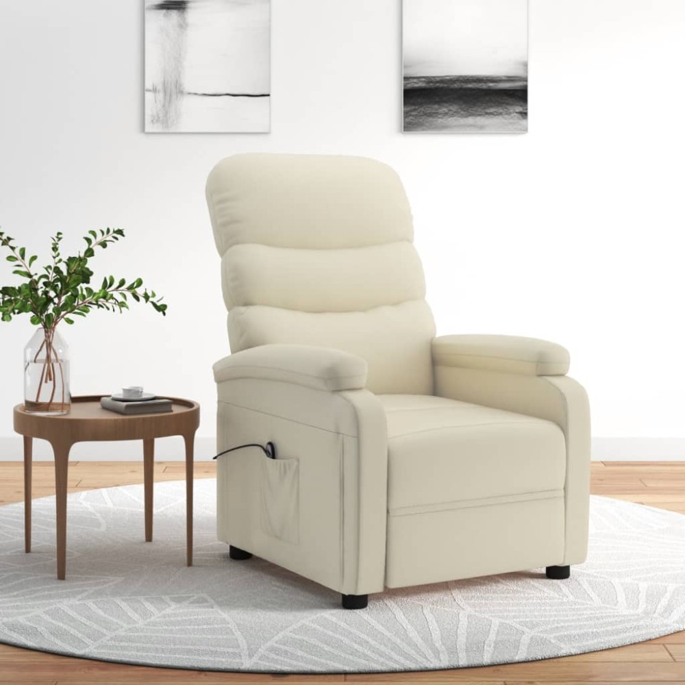 vidaXL Fotoliu rabatabil electric, crem, piele ecologică