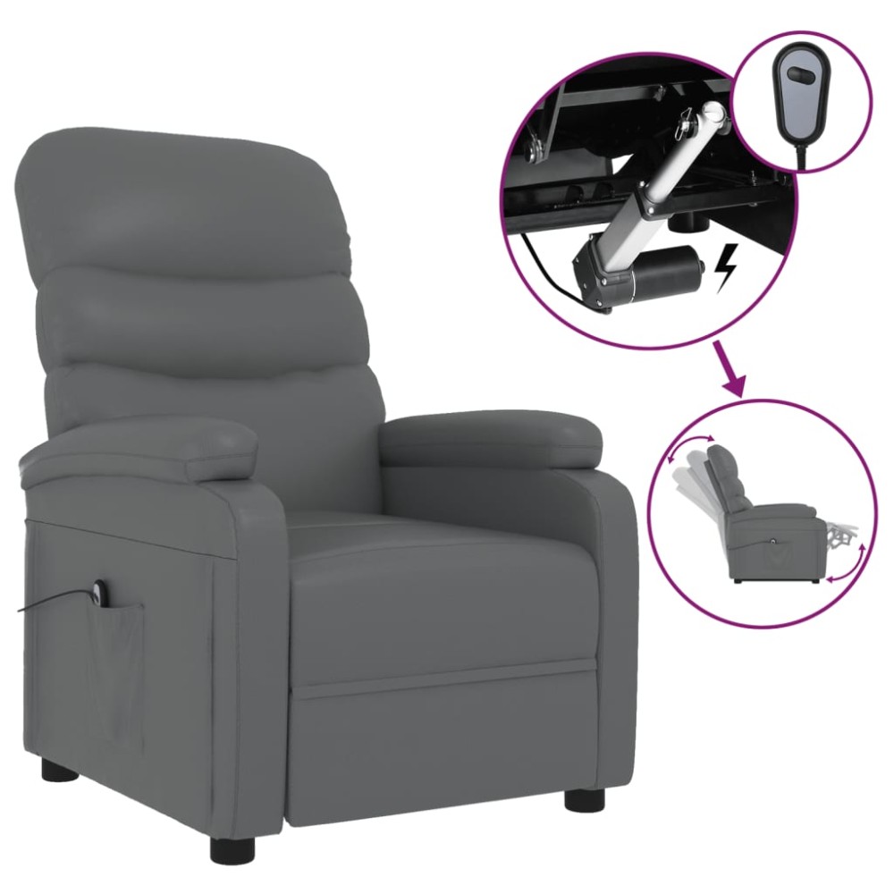 vidaXL Fotoliu rabatabil electric, gri, piele ecologică