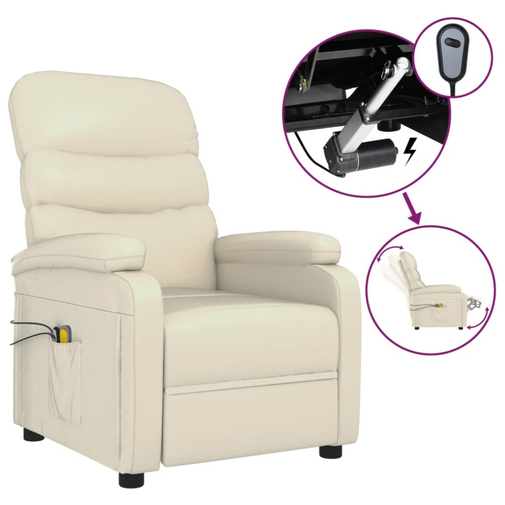 vidaXL Fotoliu de masaj electric, crem, piele ecologică
