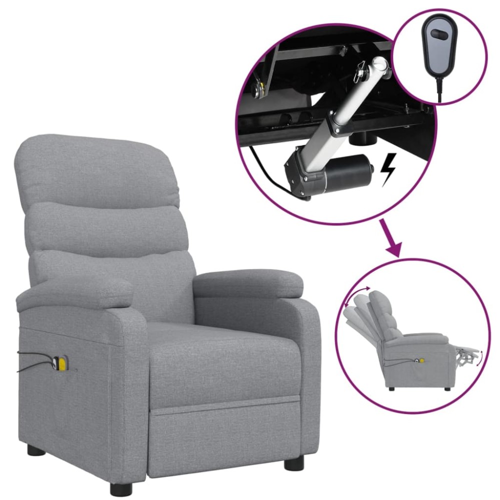 vidaXL Fotoliu de masaj electric rabatabil, gri deschis, textil