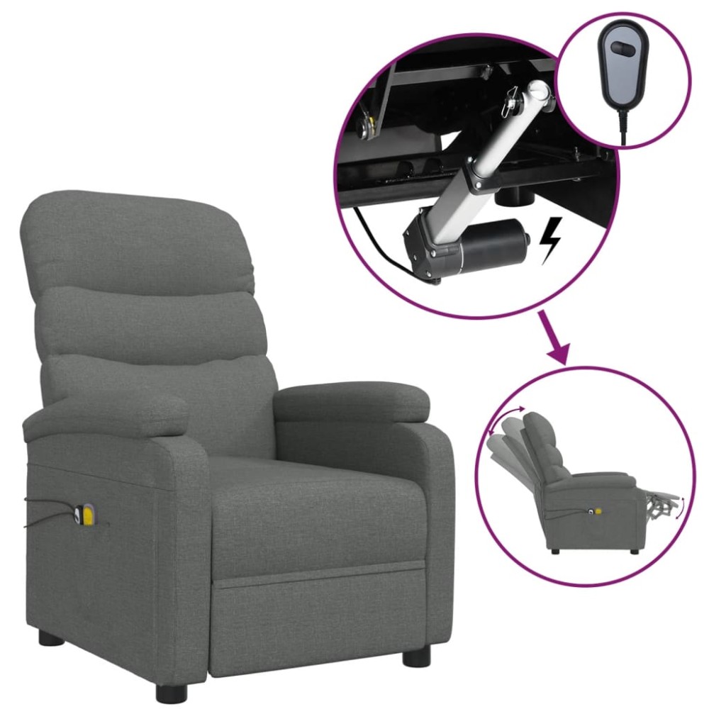vidaXL Fotoliu de masaj electric rabatabil, gri închis, textil