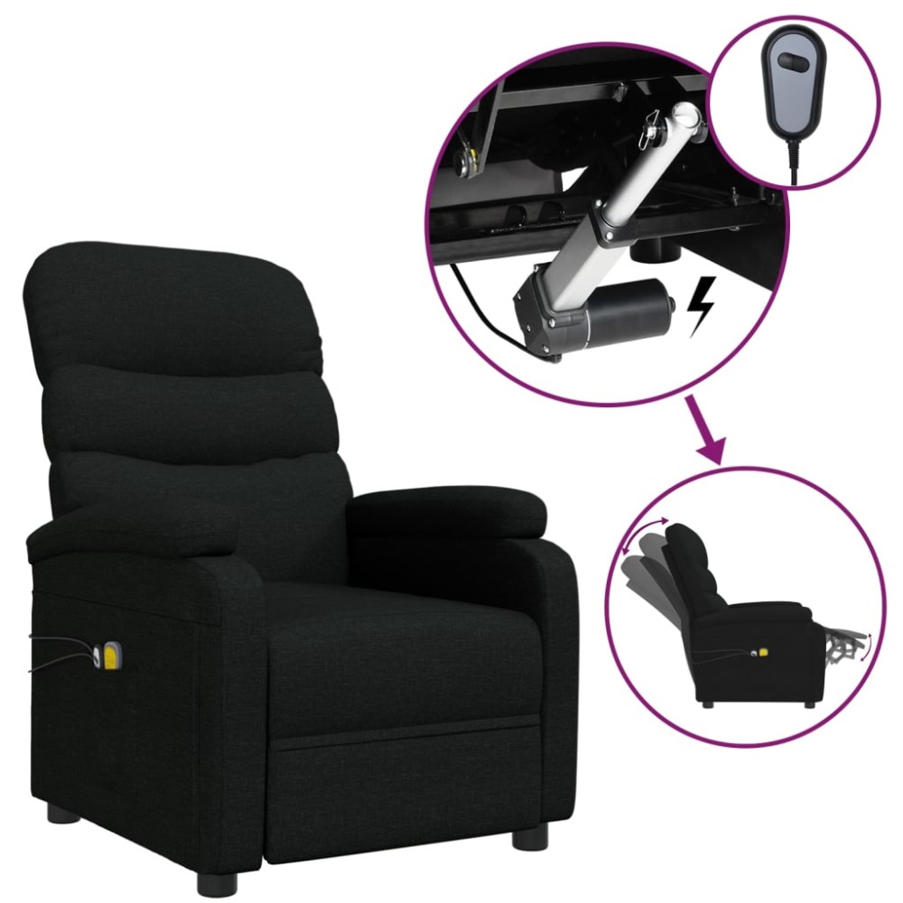 vidaXL Fotoliu de masaj electric rabatabil, negru, textil