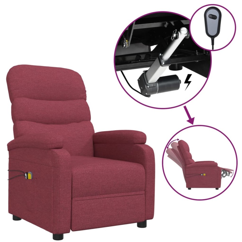 vidaXL Fotoliu de masaj electric rabatabil, roșu vin, textil