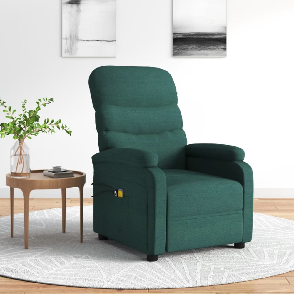vidaXL Fotoliu de masaj electric, verde închis, material textil