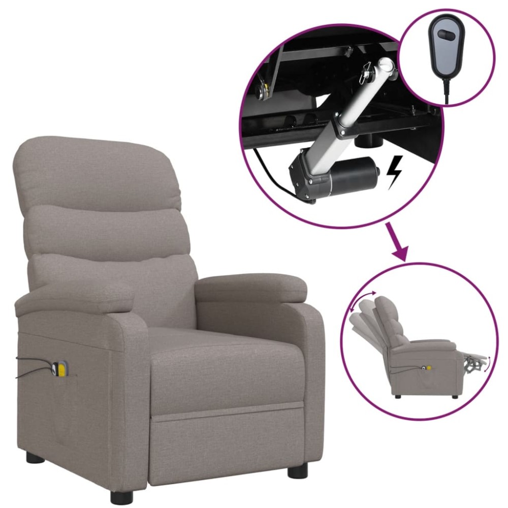 vidaXL Fotoliu de masaj electric rabatabil, gri taupe, textil