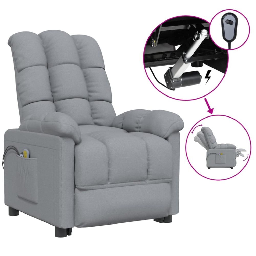 vidaXL Fotoliu de masaj electric rabatabil, gri deschis, textil