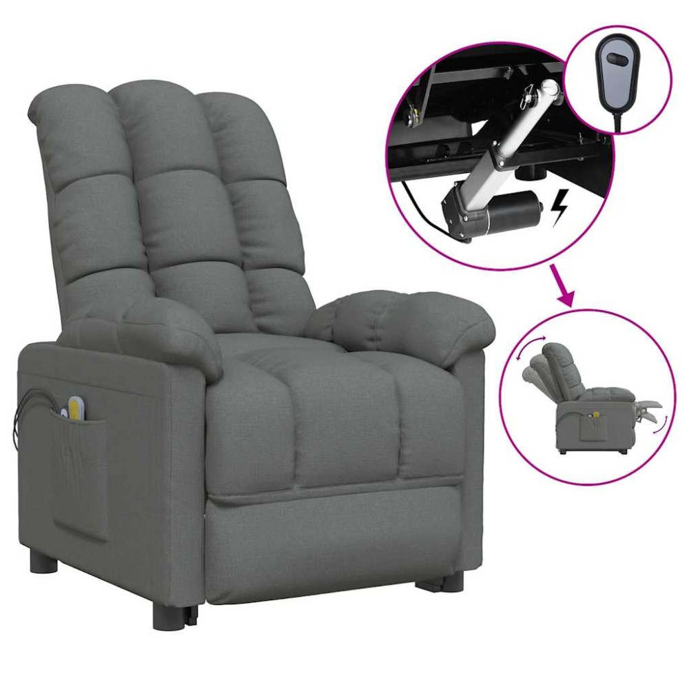 vidaXL Fotoliu de masaj electric rabatabil, gri închis, textil